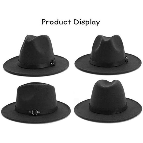 Hudanhuwei Womens Fedora Hat Wide Brim Black Silver One Size - Picture 3 of 4